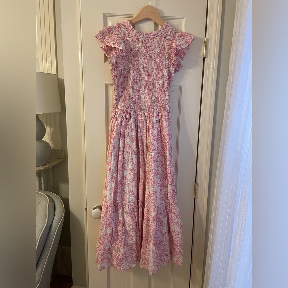 Perry Walker Pink Midi Smocked Dress